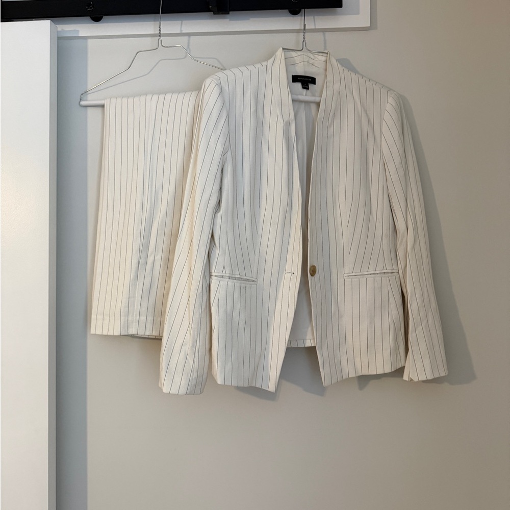 Ann Taylor Cream Pinstripe Blazer and Trousers Set